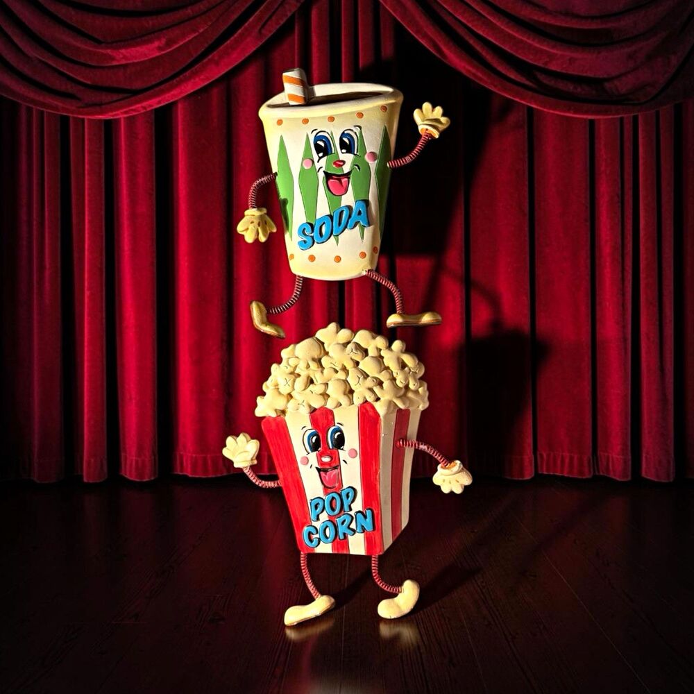 Anthropomorphic Soda & Popcorn Hand-Painted Figurines Set of 2 Wire Limbs VTG